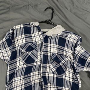 Blue and White Hoodie Flannel